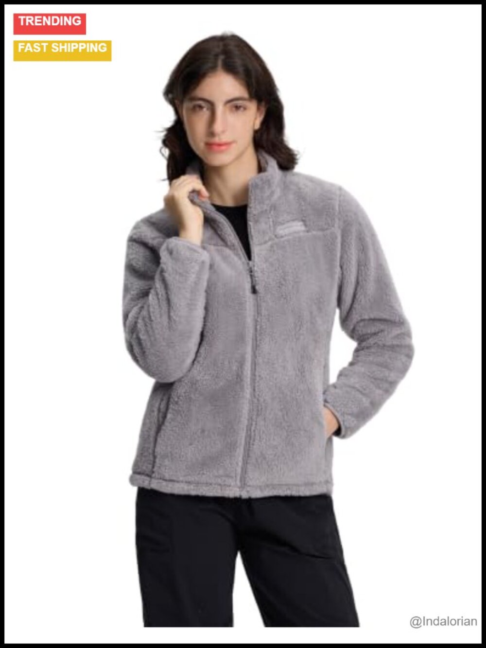 Women's Fuzzy Fleece Jacket Lightweight Full Zip Warm Soft Fleece Coat